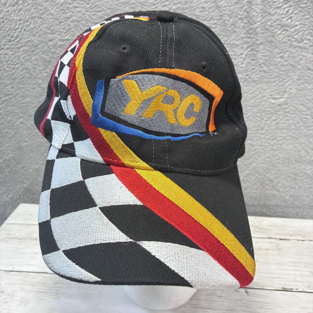 Vintage YRC Racing NASCAR Checkered Flag Hat Cap Adjustable Black One Size